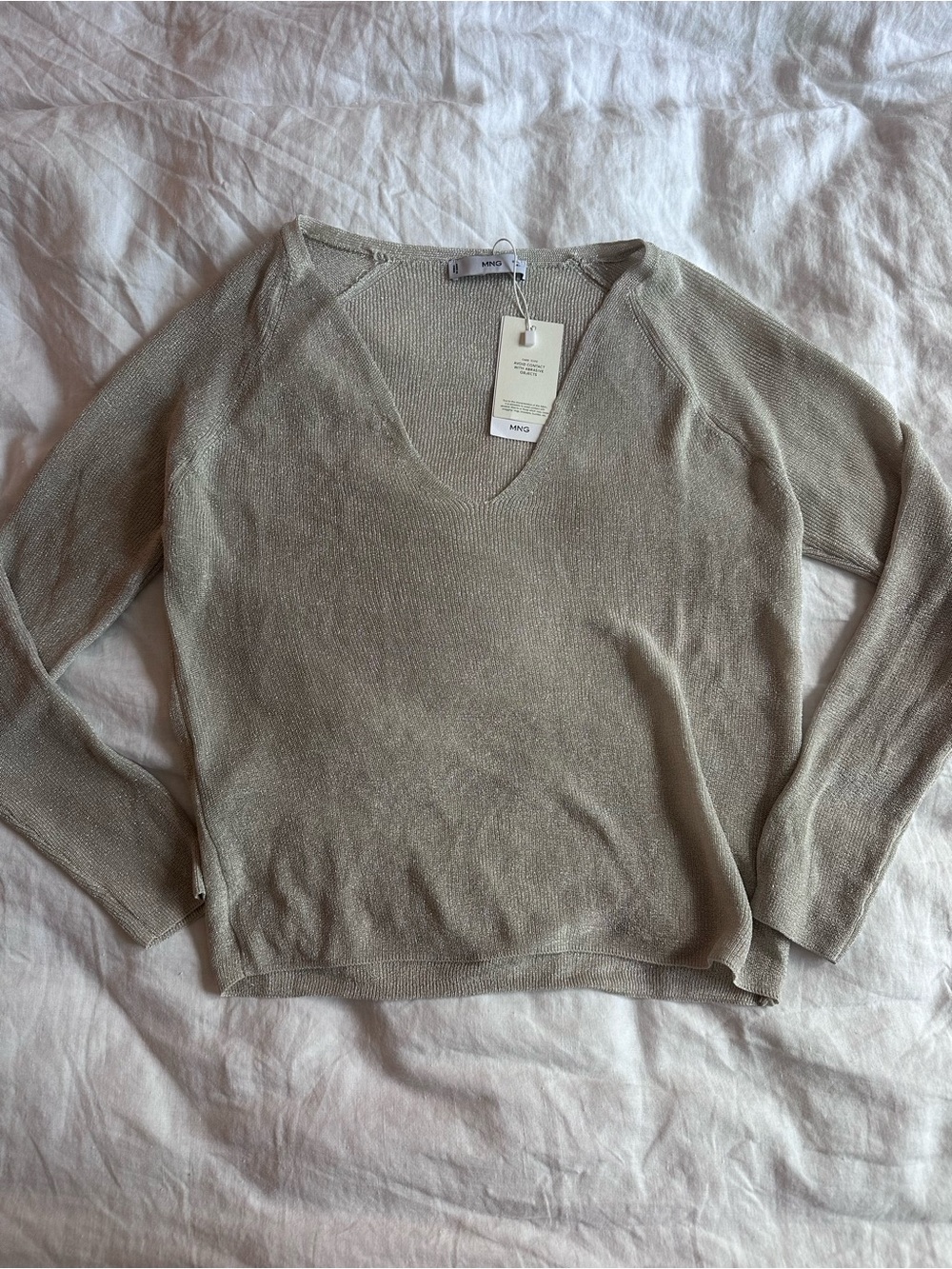 Mango Women's V-Neck Sweater in Light Beige